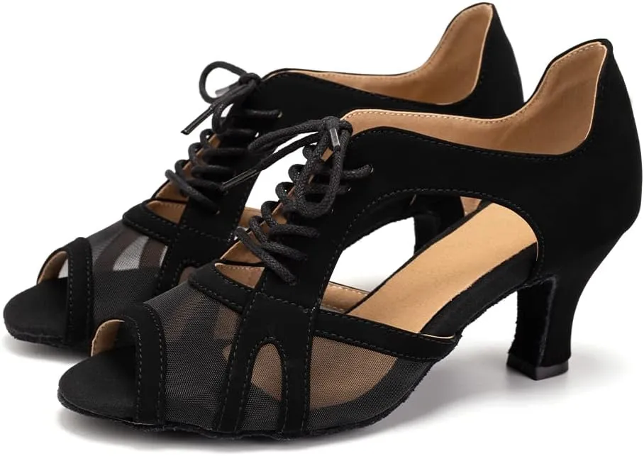 YKXLM Women's Ballroom Dance Shoes Latin Salsa Tango Professional Performance Open Toe Dancing Shoes Model 087